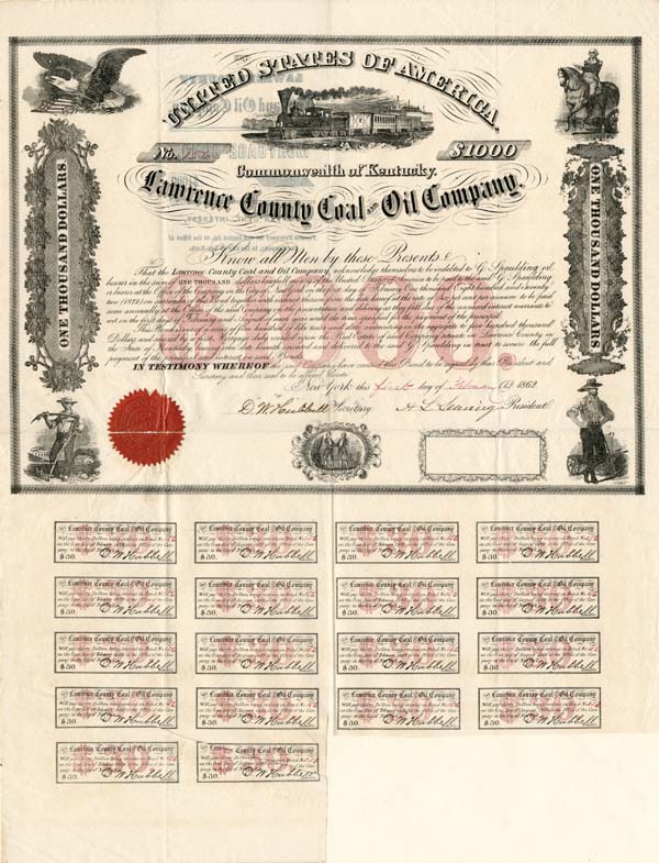 Lawrence County Coal and Oil Co. - $1,000 Bond (Uncanceled)